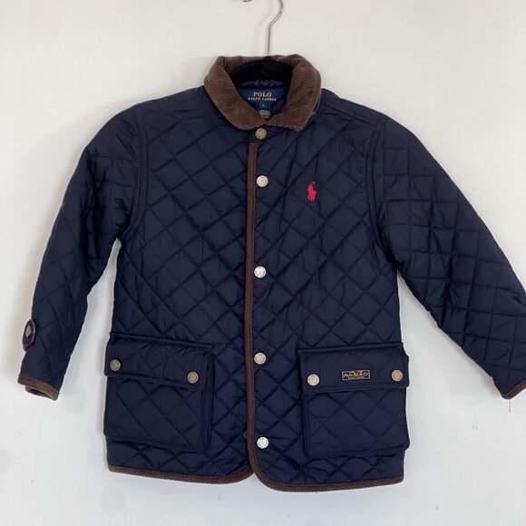 Ralph Lauren Quilted Fall Jacket Boys/Kids 5y Navy/brown Corduroy Collar - Picture 2 of 14